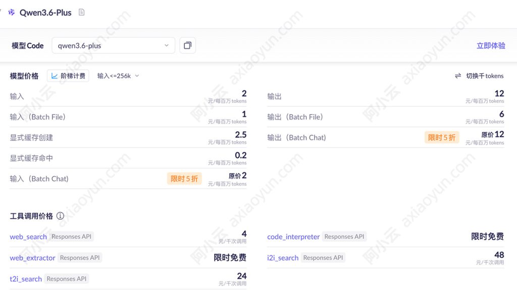 阿里云Qwen3.6-Plus费用价格